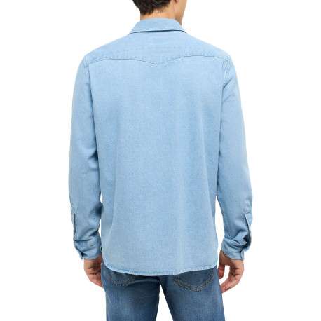 Chemise en jean en coton bleue unie avec une coupe droite et un col français - Image 4