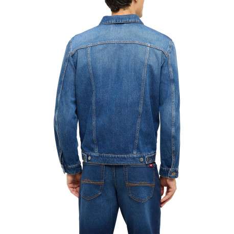 Blouson en jean en coton bleu délavé avec une coupe droite et 2 poches - Image 4