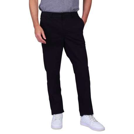Pantalon chino en coton noir uni avec une coupe ajustée et une taille élastiquée