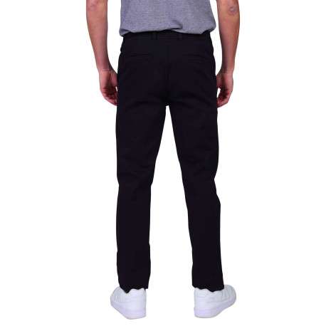 Pantalon chino en coton noir uni avec une coupe ajustée et une taille élastiquée - Image 2