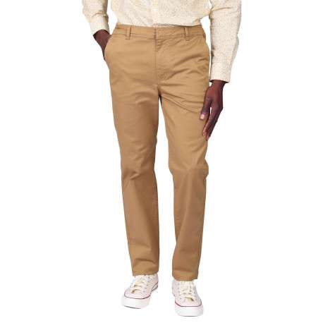 Pantalon chino en coton camel avec une coupe ajustée et une taille élastiquée