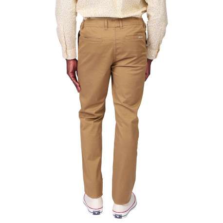 Pantalon chino en coton camel avec une coupe ajustée et une taille élastiquée - Image 2
