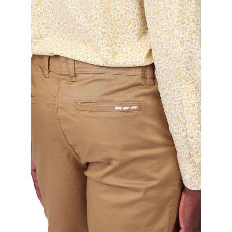 Pantalon chino en coton camel avec une coupe ajustée et une taille élastiquée - Image 3