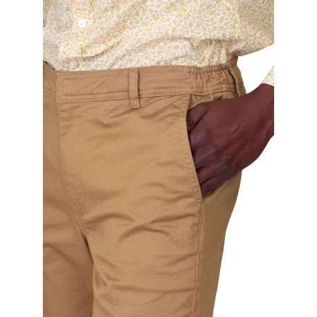 Pantalon chino en coton camel avec une coupe ajustée et une taille élastiquée - Image 4