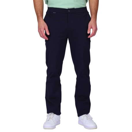 Pantalon jogging marine uni avec une coupe droite à zip et à bouton