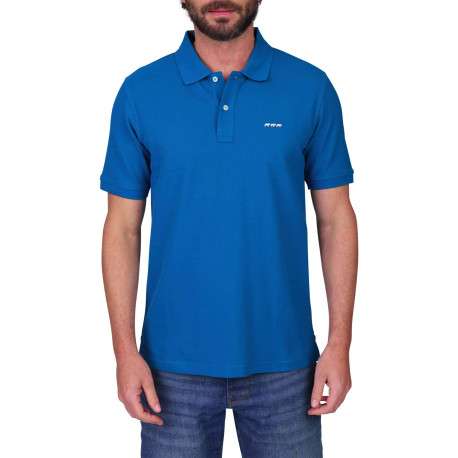Polo en coton biologique bleu canard uni avec une coupe droite