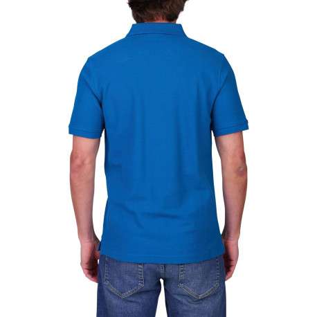 Polo en coton biologique bleu canard uni avec une coupe droite - Image 2