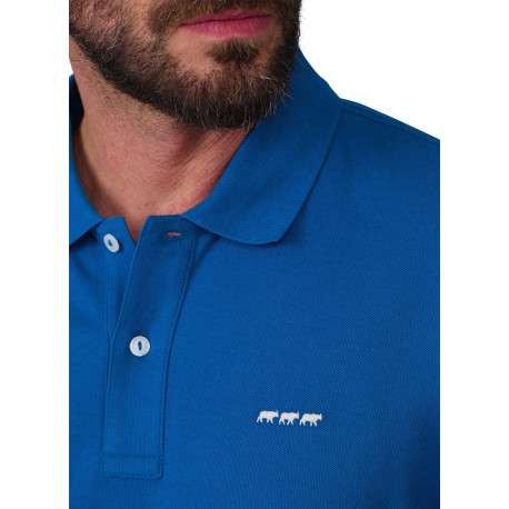 Polo en coton biologique bleu canard uni avec une coupe droite - Image 3