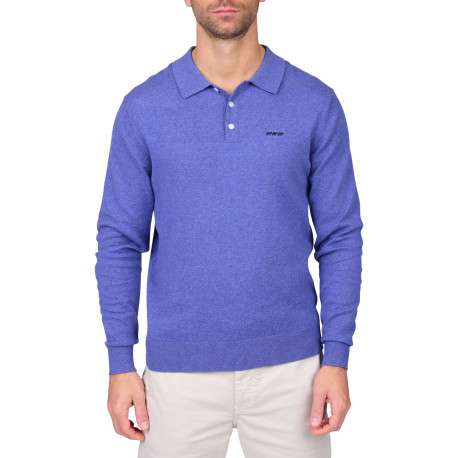 Pull en coton indigo uni avec une coupe droite et un col à revers