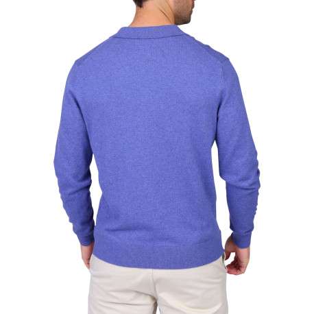 Pull en coton indigo uni avec une coupe droite et un col à revers - Image 2