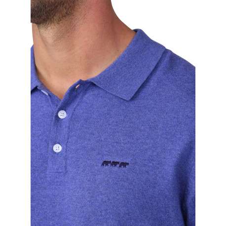 Pull en coton indigo uni avec une coupe droite et un col à revers - Image 3