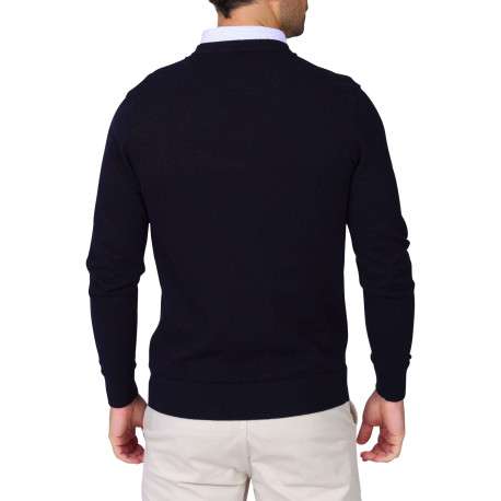 Pull en coton biologique marine uni avec une coupe droite et un col polo - Image 2