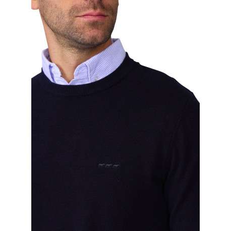 Pull en coton biologique marine uni avec une coupe droite et un col polo - Image 3