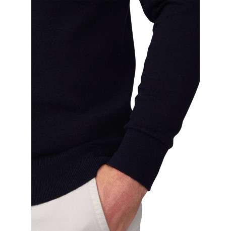 Pull en coton biologique marine uni avec une coupe droite et un col polo - Image 4
