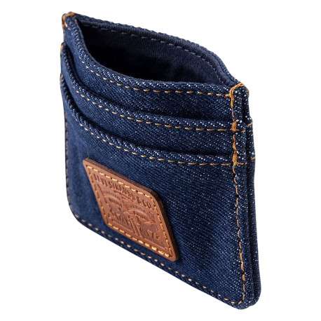 Porte-cartes en coton marine pourvu d'un patch embossé au nom de la marque - Image 2