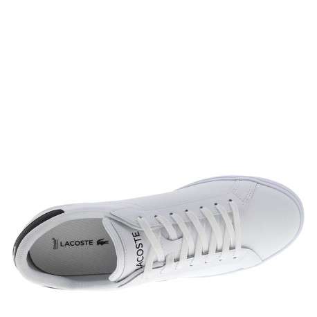 Tennis en cuir blanches avec le logo brodé et le talon noir et à lacets plats - Image 4