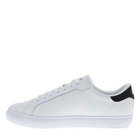 Tennis en cuir blanches avec le logo brodé et le talon noir et à lacets plats