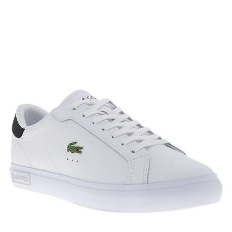 Tennis en cuir blanches avec le logo brodé et le talon noir et à lacets plats - Image 3