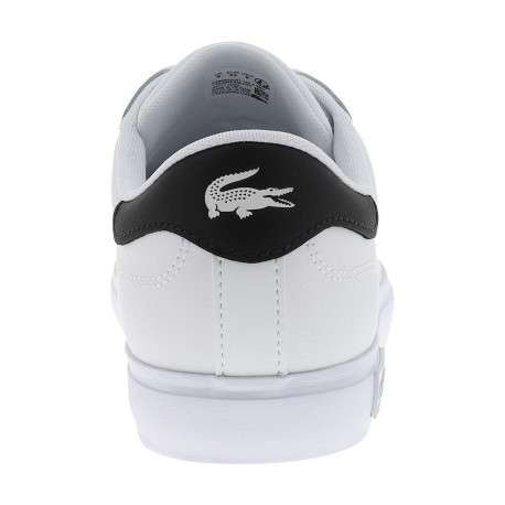 Tennis en cuir blanches avec le logo brodé et le talon noir et à lacets plats - Image 6