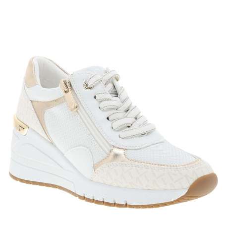 Baskets running blanches à semelle à talon compensé avec un zip doré latéral - Image 3