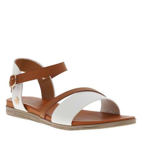 Nu-pieds blancs à talon plat avec une fermeture à boucle à ardillon - Image 3