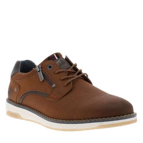 Baskets cognac à talon plat avec lacets et zip latéral décoratif - Image 3