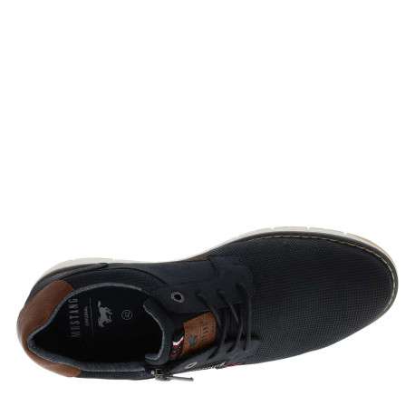 Baskets bleu marine à talon plat avec des lacets et un zip latéral - Image 4