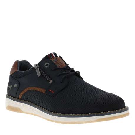 Baskets bleu marine à talon plat avec des lacets et un zip latéral - Image 3
