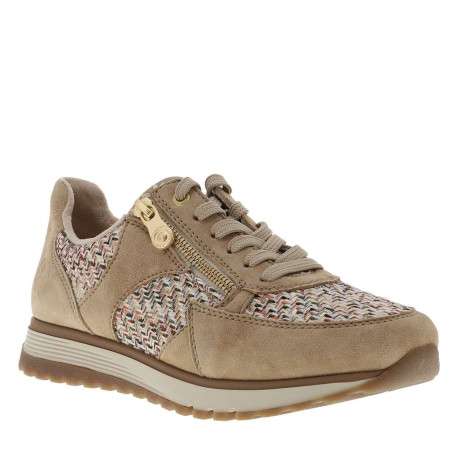 Baskets en cuir beiges à talon compensé bas avec des lacets et un zip latéral - Image 3