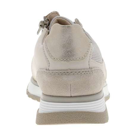 Baskets en cuir beiges à talon compensé bas avec des lacets et un zip latéral - Image 6