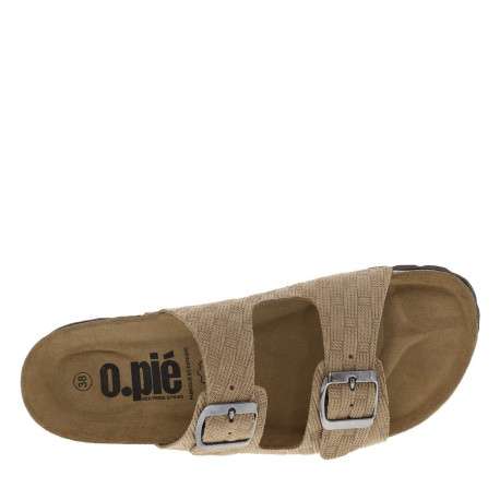 Mules en cuir taupe à motif rectangulaire avec deux boucles à ardillon - Image 4