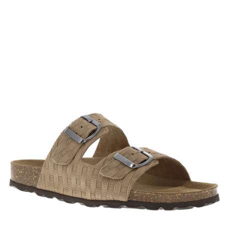 Mules en cuir taupe à motif rectangulaire avec deux boucles à ardillon - Image 3