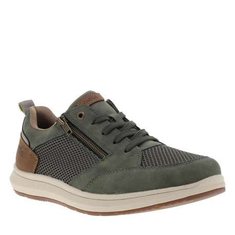 Sneakers kaki à talon plat avec des lacets et un zip latéral - Image 3