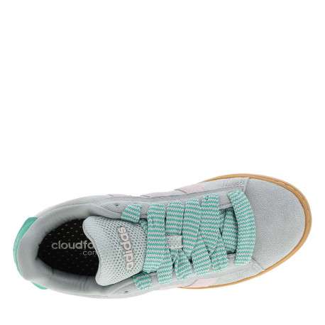 Baskets tennis en cuir vert à talon plat avec des larges lacets - Image 4