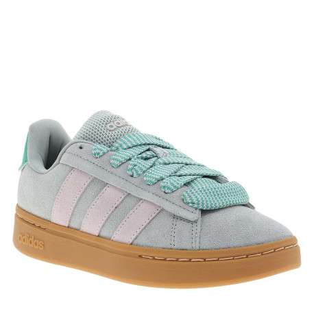 Baskets tennis en cuir vert à talon plat avec des larges lacets - Image 3