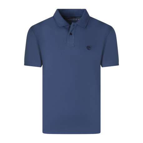 Polo en coton indigo uni pourvu d'une coupe droite et d'un col boutonné