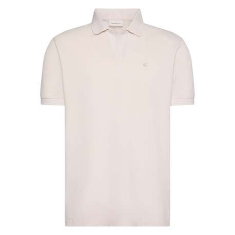 Polo en coton beige à coupe droite pourvu d'un col v bord-côte