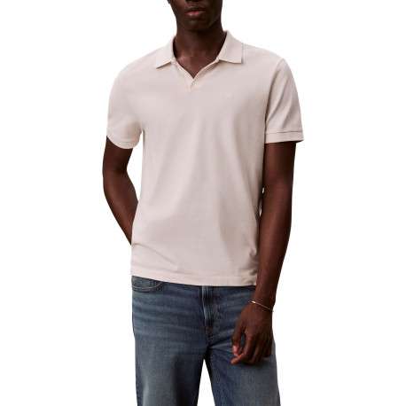 Polo en coton beige à coupe droite pourvu d'un col v bord-côte - Image 2