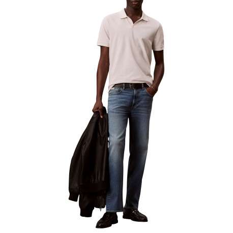 Polo en coton beige à coupe droite pourvu d'un col v bord-côte - Image 5