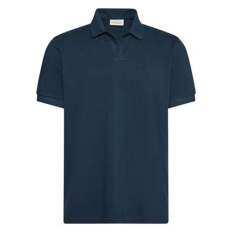 Polo en coton marine à coupe droite pourvu d'un col v bord-côte