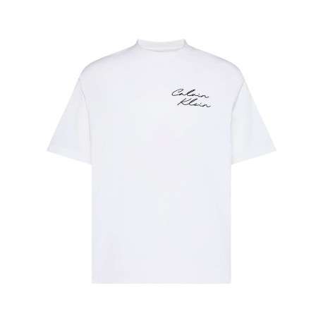 T-shirt en coton blanc à coupe droite brodé du nom de la marque
