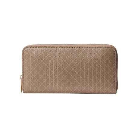 Portefeuille beige à motif monogramme pourvu d'une fermeture zippée