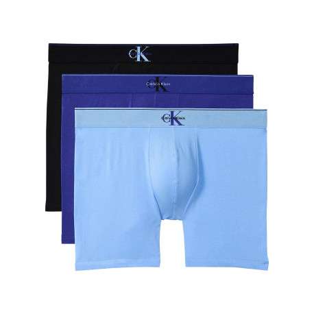 Lot de 3 boxers longs en coton bleus pourvus d'une ceinture élastiquée