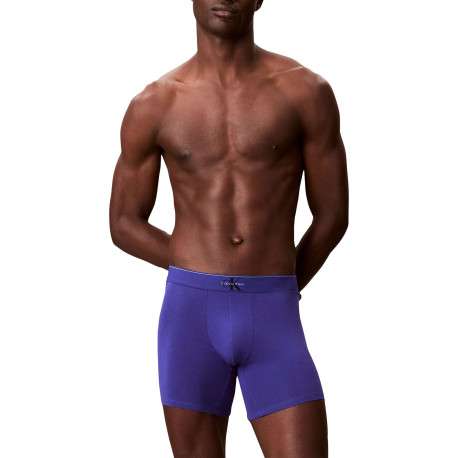 Lot de 3 boxers longs en coton bleus pourvus d'une ceinture élastiquée - Image 2