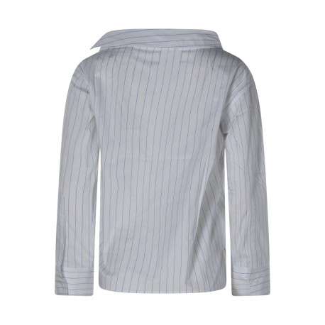 Chemisier en coton mélangé blanc à rayures pourvu d'une coupe asymétrique - Image 2
