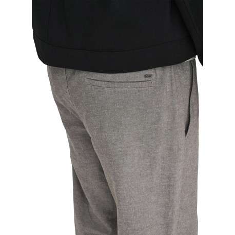 Pantalon en coton et lin mélangé taupe uni pourvu d'une coupe loose - Image 5