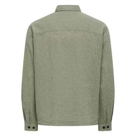 Surchemise en coton et lin mélangé verte unie pourvue d'une coupe droite - Image 2