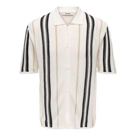 Chemise en coton mélangé blanche à rayures pourvu d'un col chemise