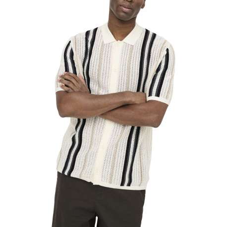 Chemise en coton mélangé blanche à rayures pourvu d'un col chemise - Image 6
