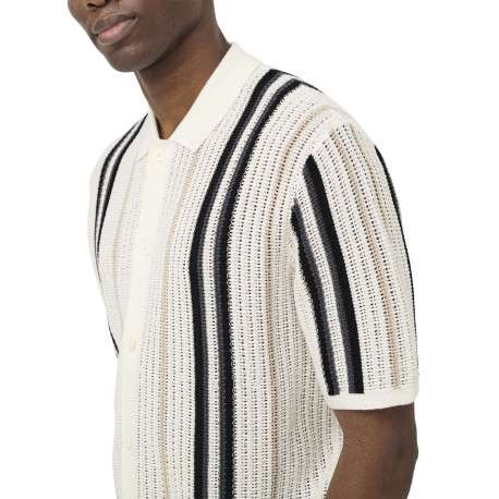 Chemise en coton mélangé blanche à rayures pourvu d'un col chemise - Image 7